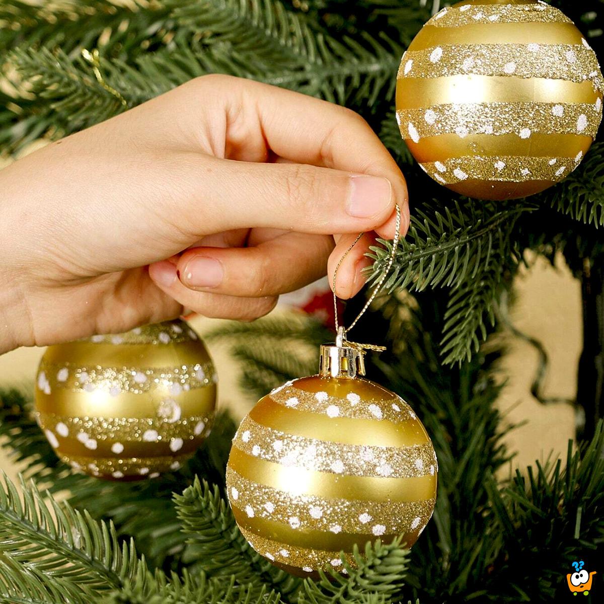 Golden Glow – Set od 6 zlatnih ukrasnih kugli za jelku sa svetlucavim prugama