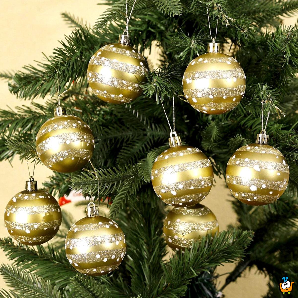 Golden Glow – Set od 6 zlatnih ukrasnih kugli za jelku sa svetlucavim prugama