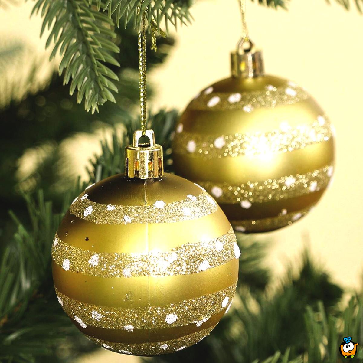 Golden Glow – Set od 6 zlatnih ukrasnih kugli za jelku sa svetlucavim prugama