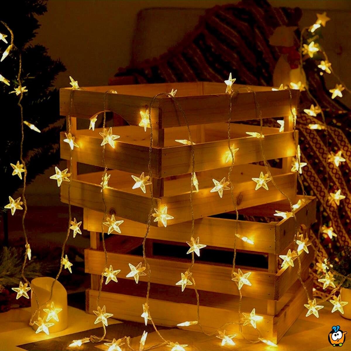 Warm white star light – praznične lampice zvezdice toplo bele 3m