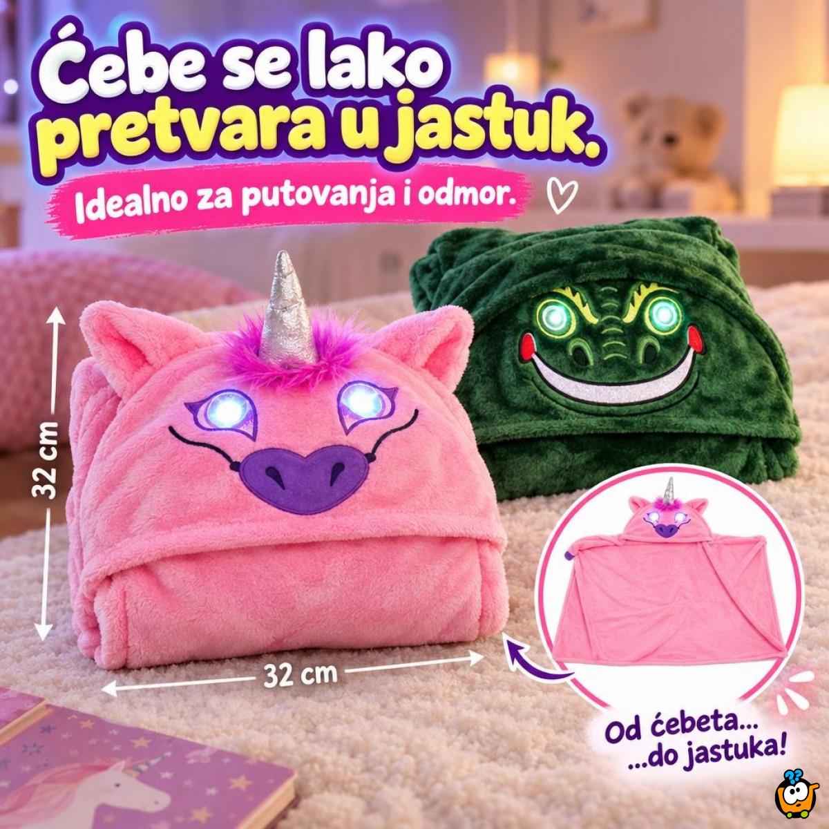 Jednorog Magično ćebe sa svetlima 3 u 1 - Ćebe, jastuk i ogrtač sa kapuljačom