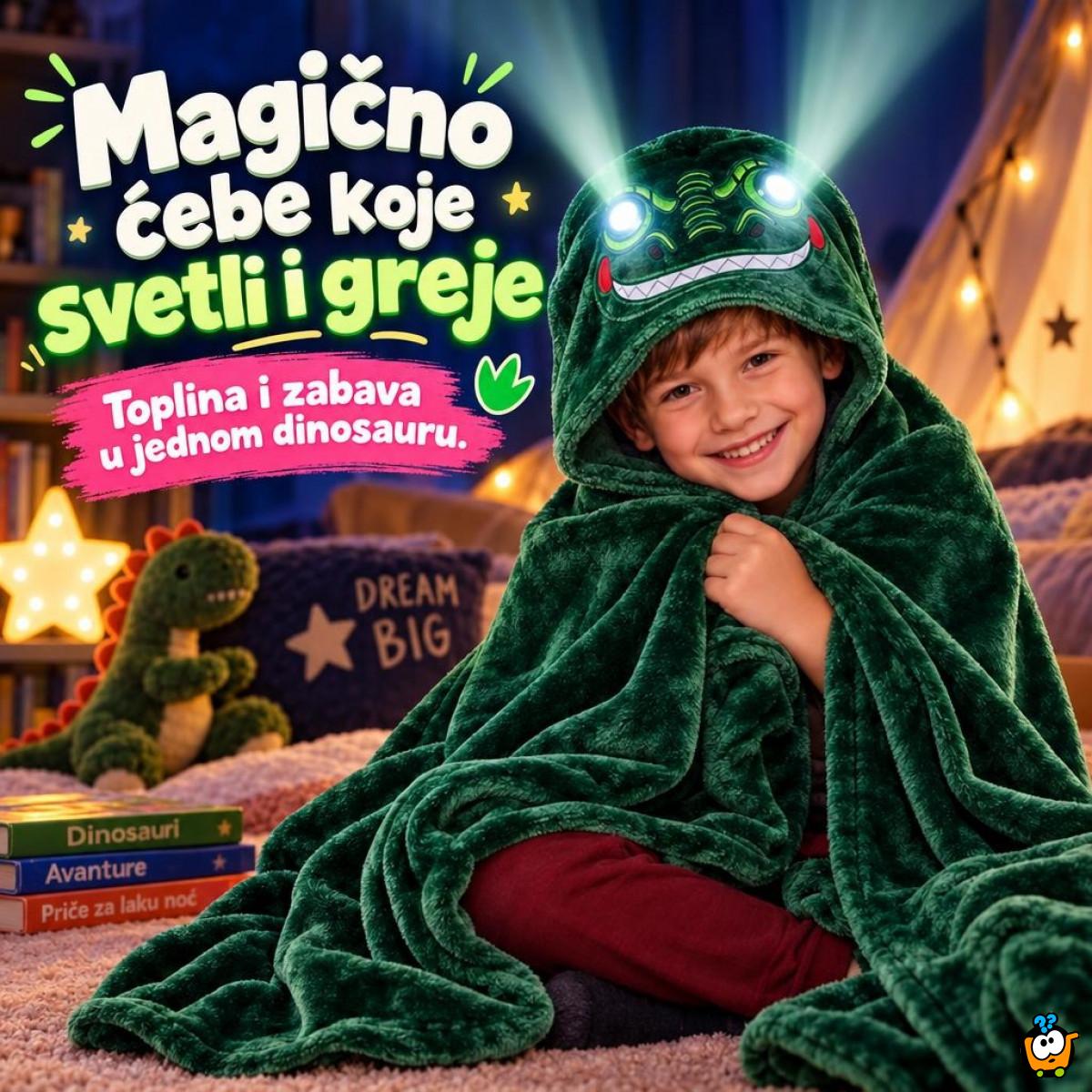 Dinosaurus Magično ćebe sa svetlima 3 u 1 - Ćebe, jastuk i ogrtač sa kapuljačom