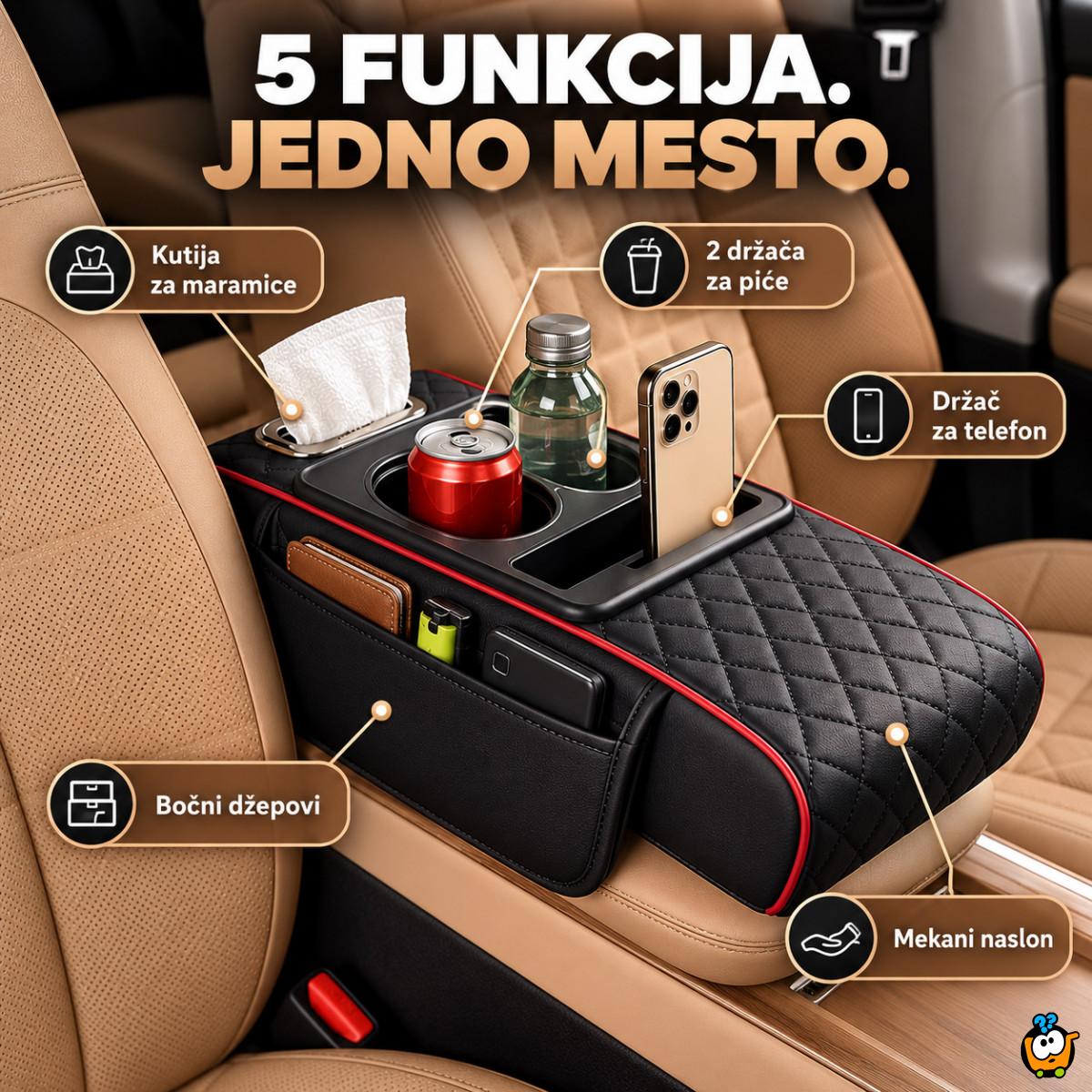 5u1 Auto naslon za centralni naslon sa organizatorom, držačima za čaše i maramice