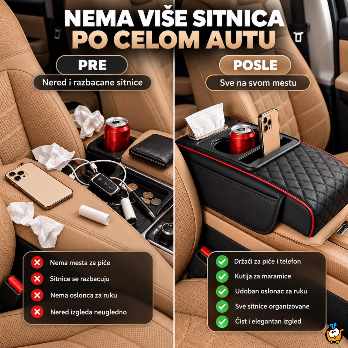 5u1 Auto naslon za centralni naslon sa organizatorom, držačima za čaše i maramice