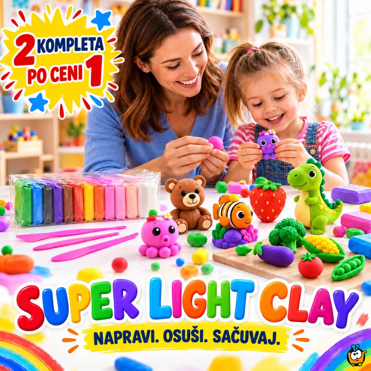 Super Light Clay – samosušeća masa za modelovanje i oblikovanje, 12 boja + 3 alata
