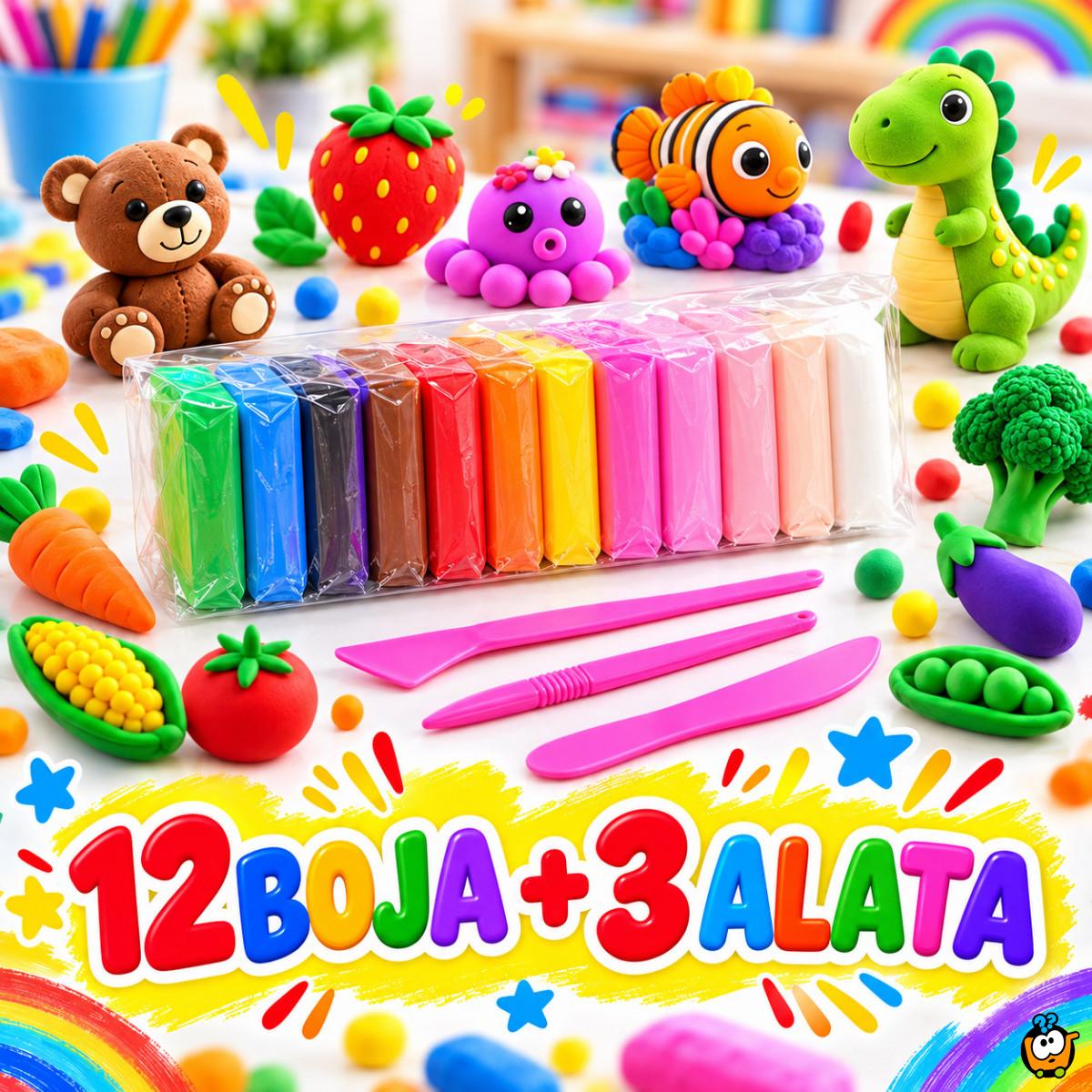 Super Light Clay – samosušeća masa za modelovanje i oblikovanje, 12 boja + 3 alata