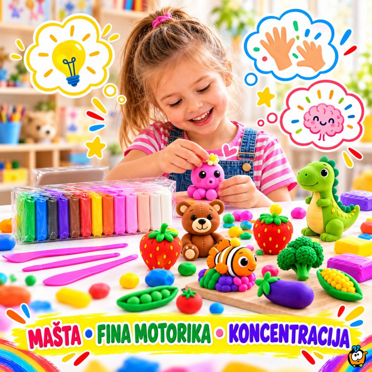 Super Light Clay – samosušeća masa za modelovanje i oblikovanje, 12 boja + 3 alata