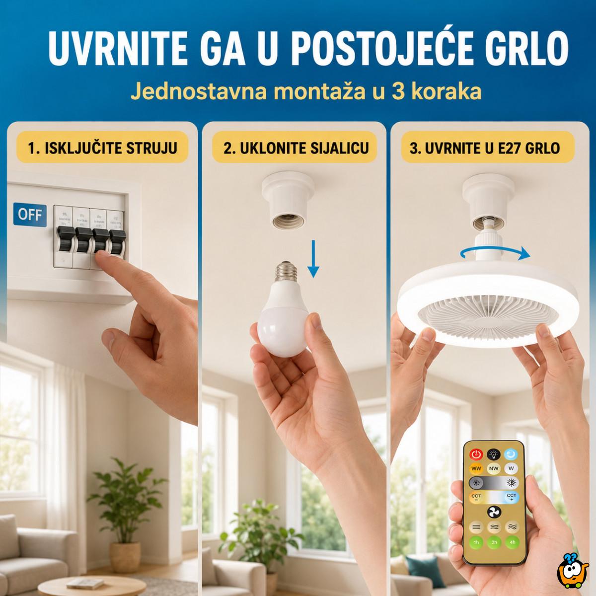 Plafonski LED ventilator 2 u 1 sa klasičnim E27 grlom i daljinskim upravljačem – 40 W
