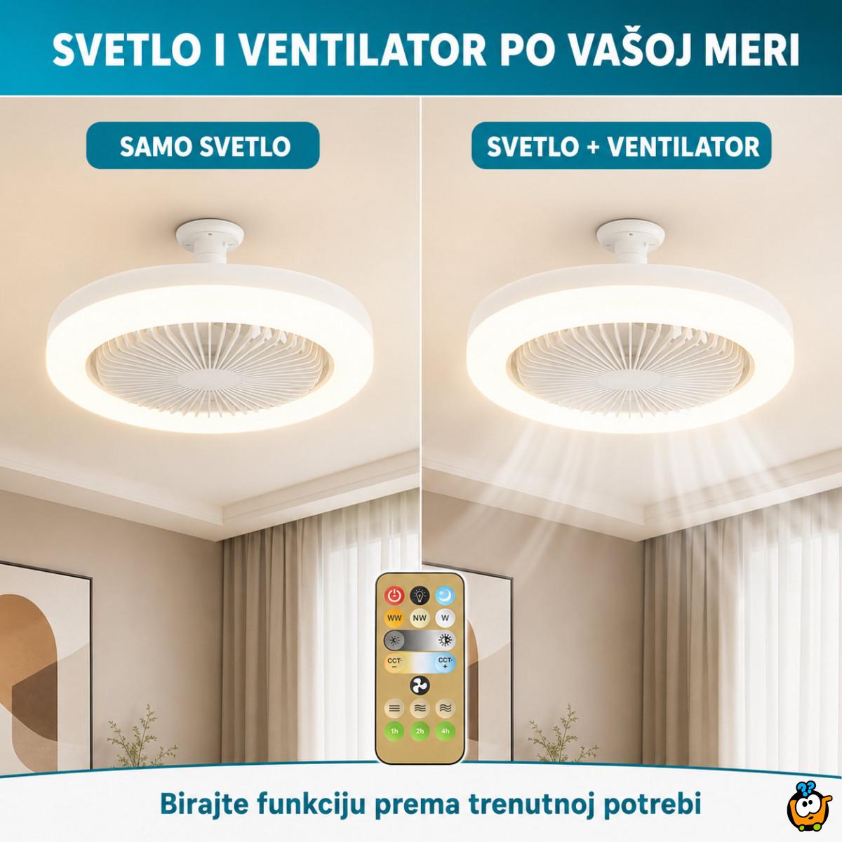 Plafonski LED ventilator 2 u 1 sa klasičnim E27 grlom i daljinskim upravljačem – 40 W