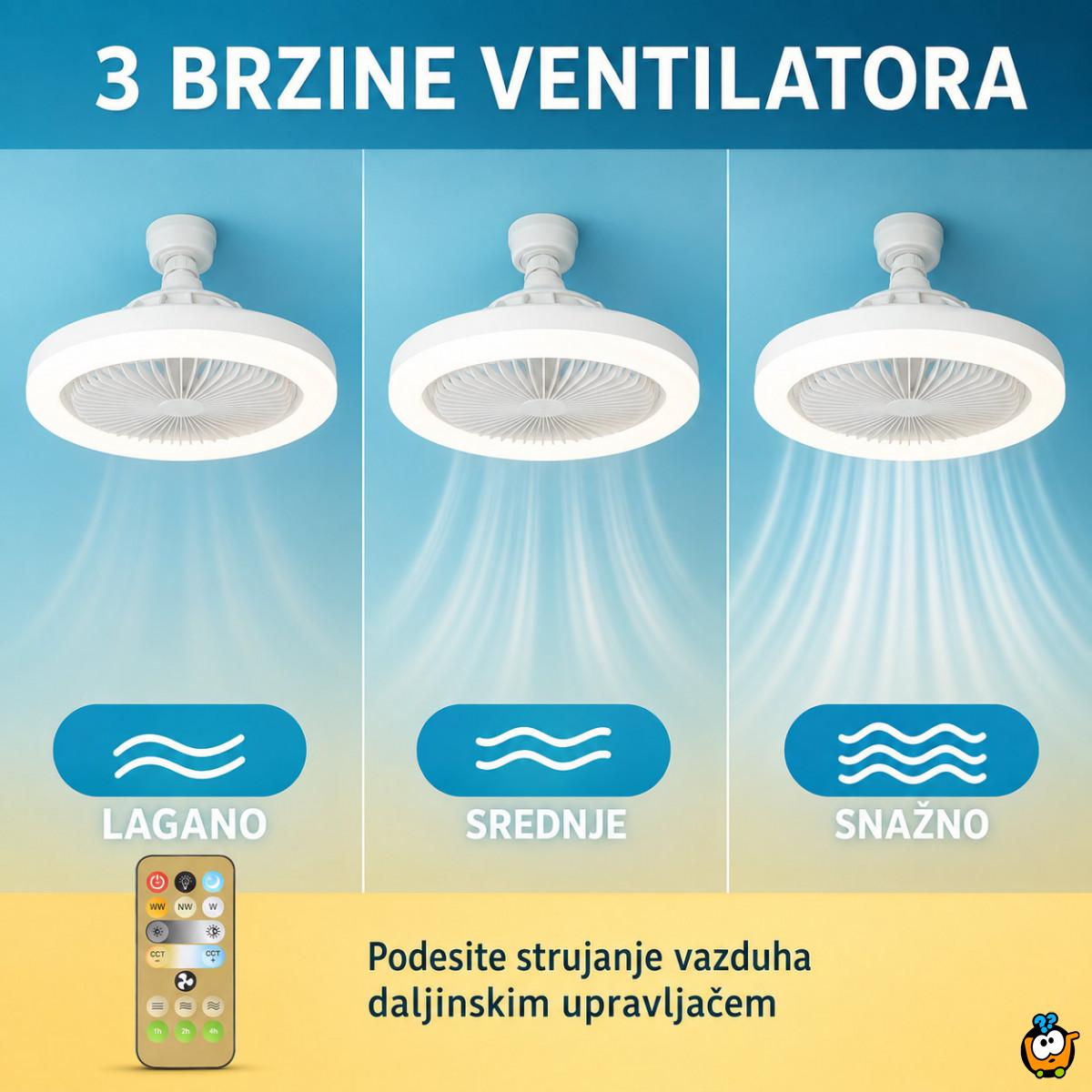 Plafonski LED ventilator 2 u 1 sa klasičnim E27 grlom i daljinskim upravljačem – 40 W