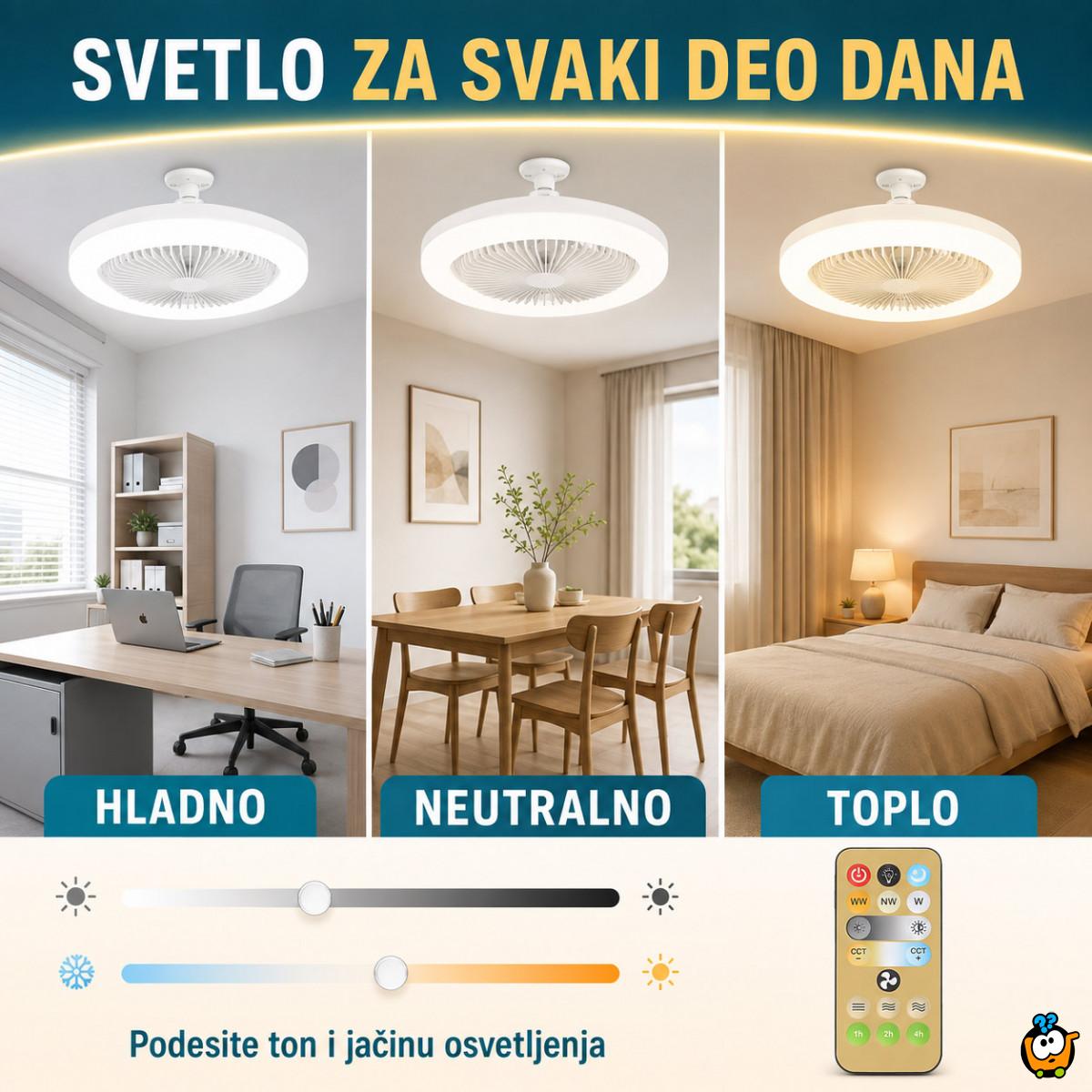 Plafonski LED ventilator 2 u 1 sa klasičnim E27 grlom i daljinskim upravljačem – 40 W