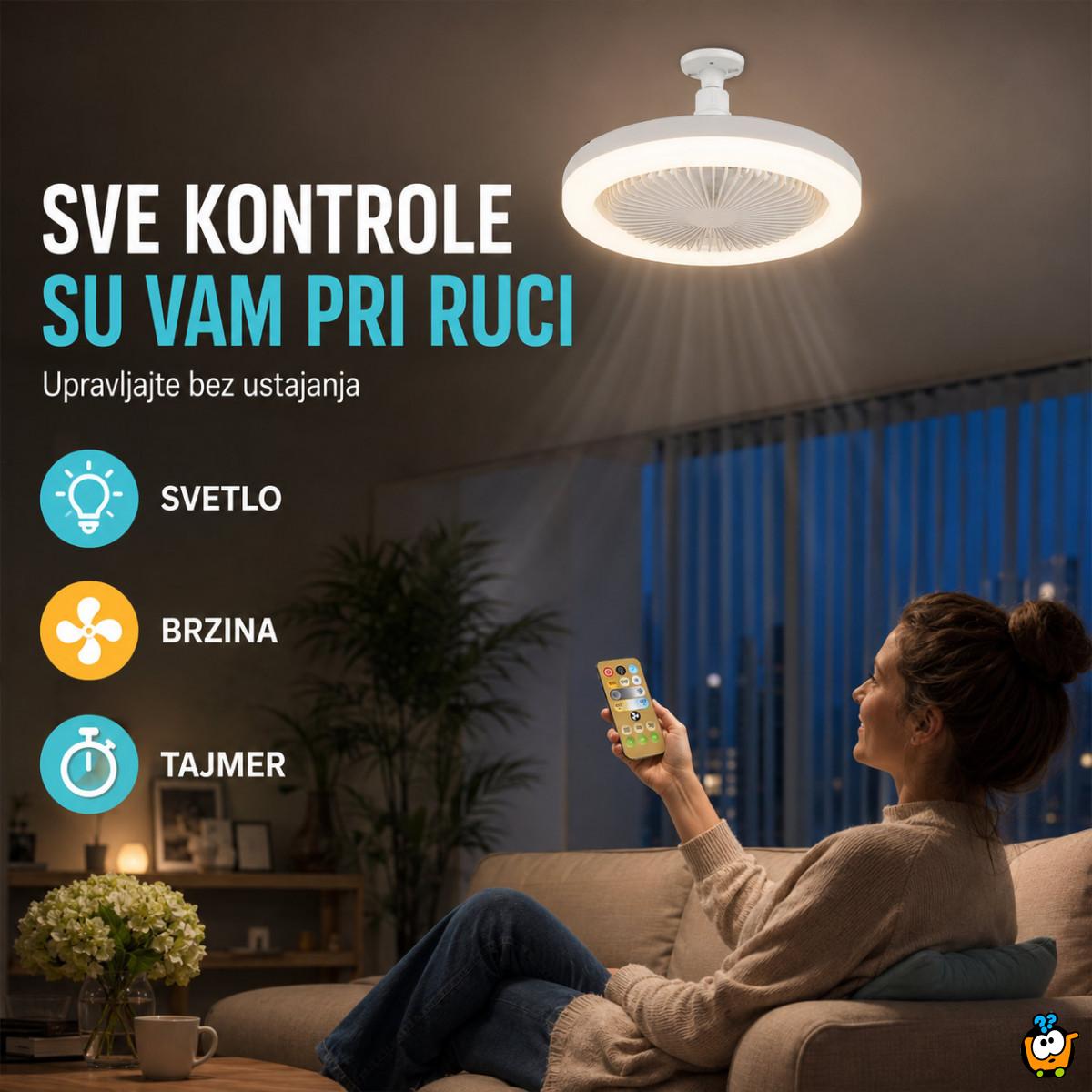 Plafonski LED ventilator 2 u 1 sa klasičnim E27 grlom i daljinskim upravljačem – 40 W