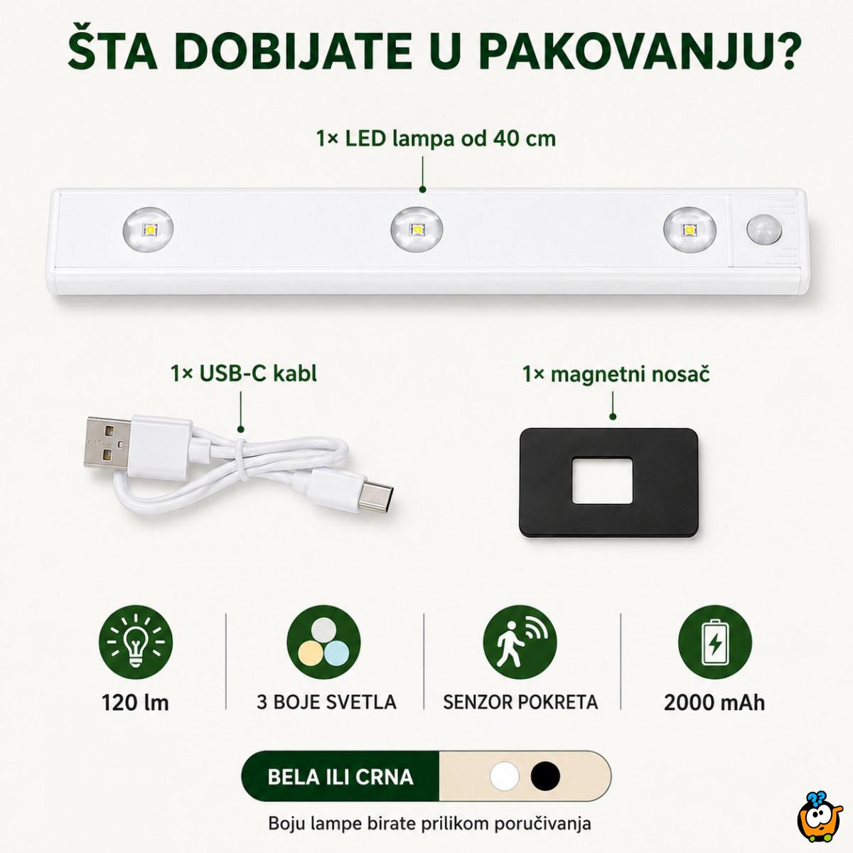Magnetna LED lampa sa senzorom pokreta 40 cm sa USB kablom