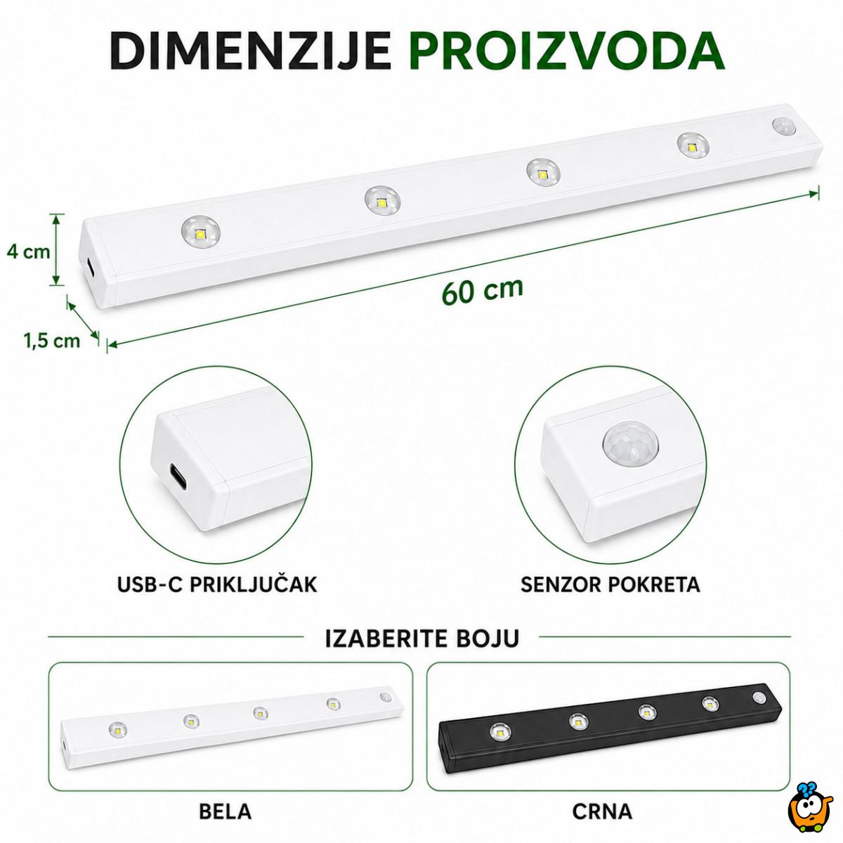 Magnetna LED lampa sa senzorom pokreta 60 cm sa USB kablom
