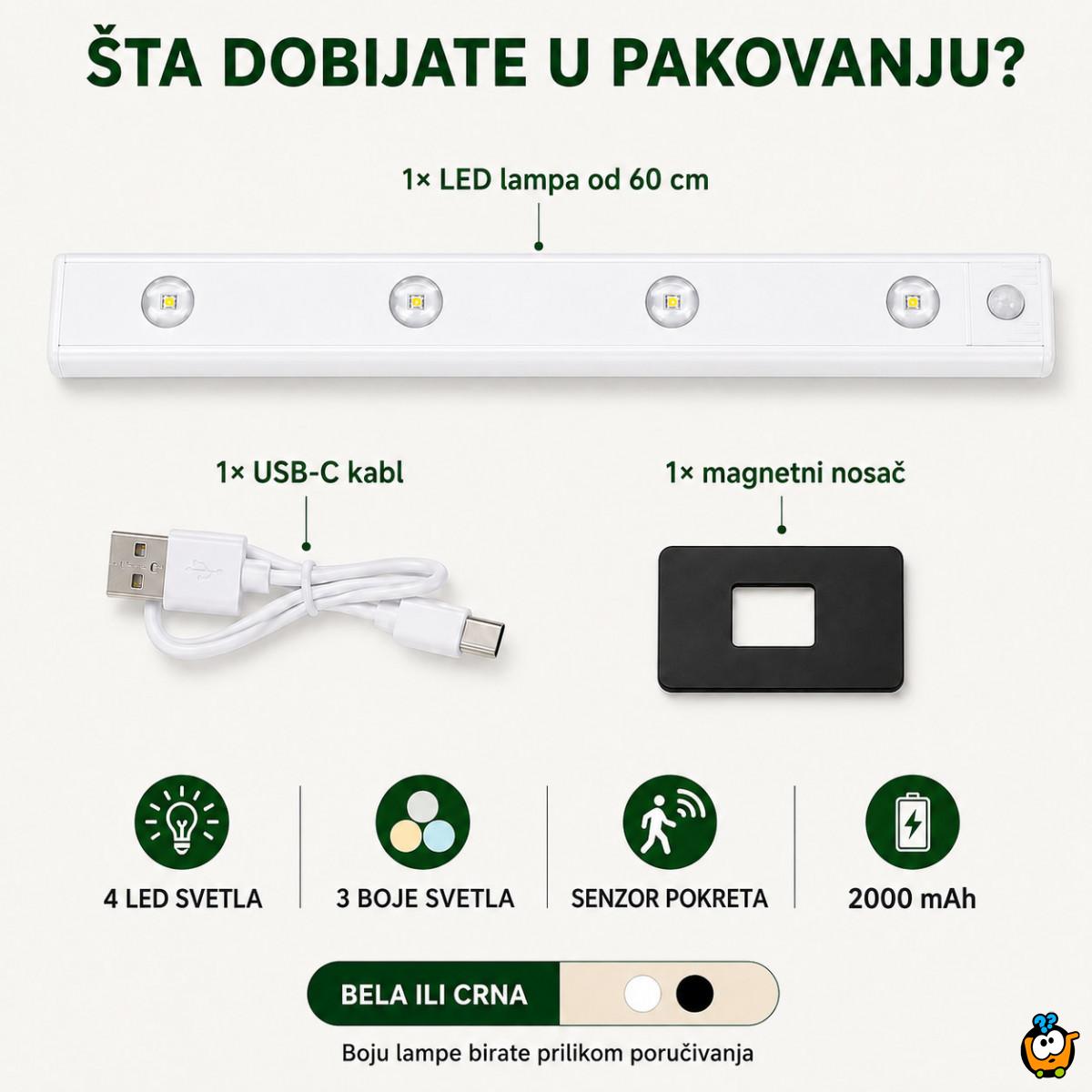 Magnetna LED lampa sa senzorom pokreta 60 cm sa USB kablom