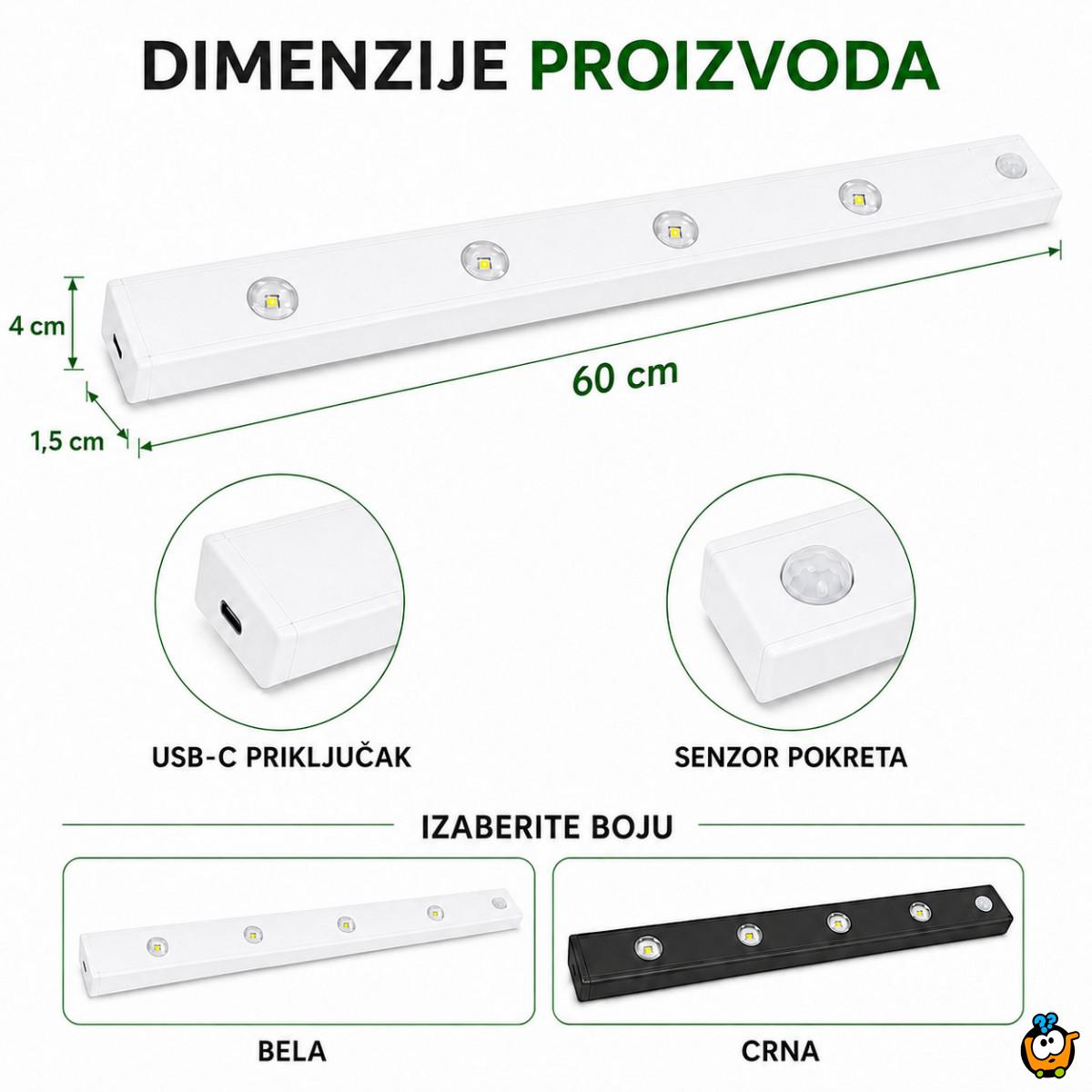 Magnetna LED lampa sa senzorom pokreta 60 cm sa USB kablom