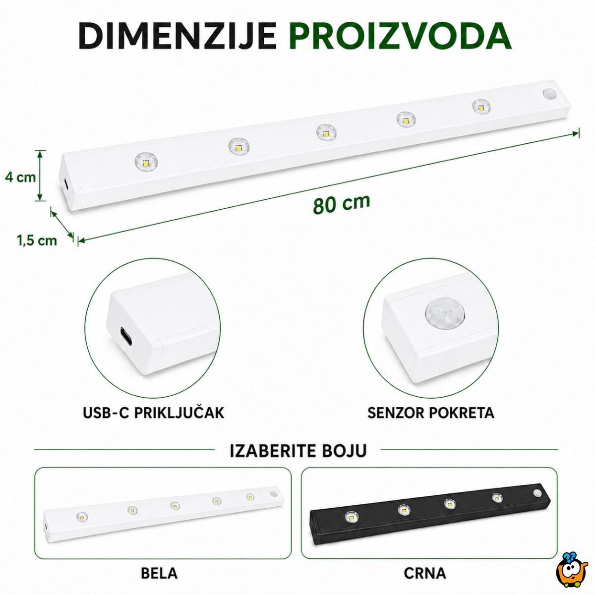 Magnetna LED lampa sa senzorom pokreta 80 cm sa USB kablom