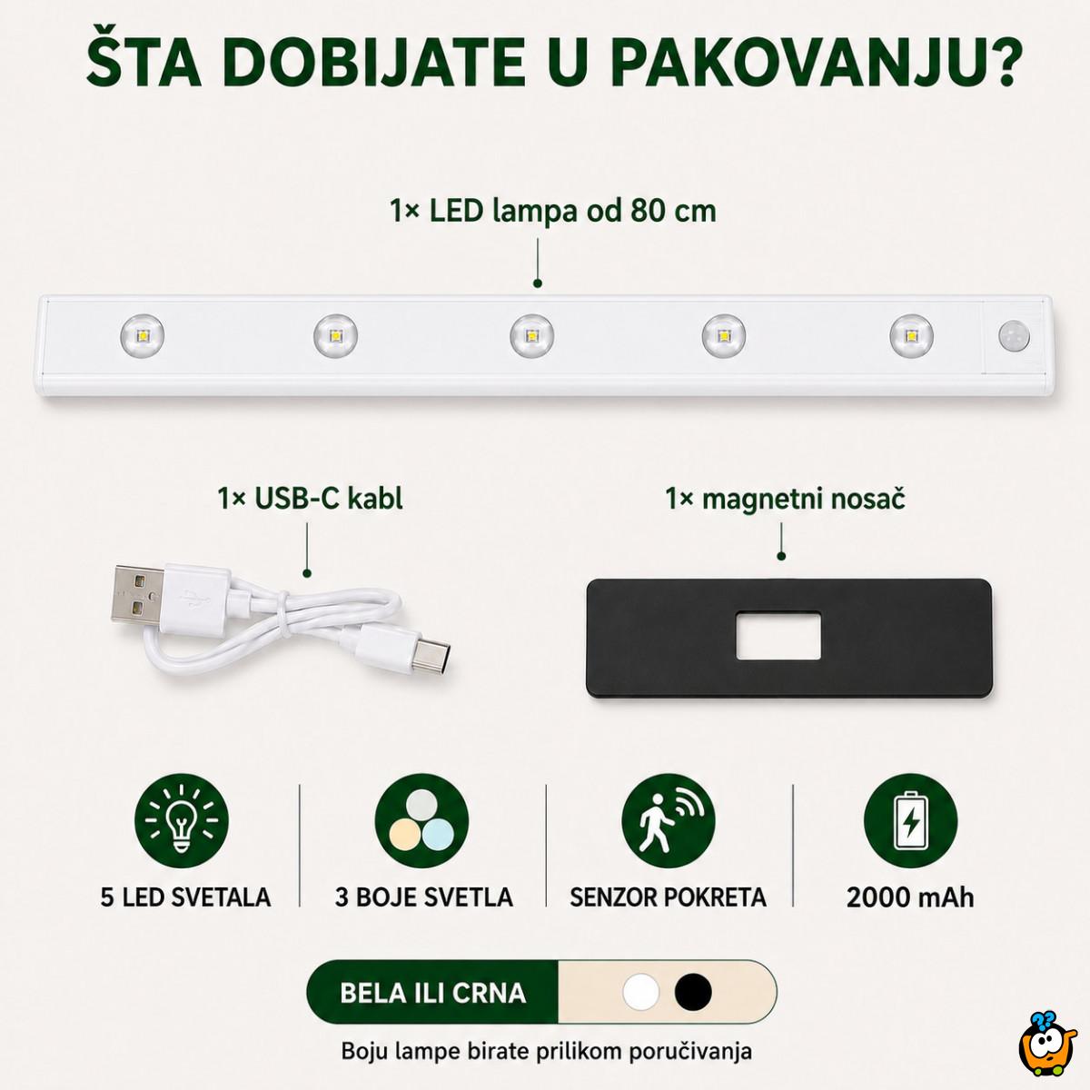 Magnetna LED lampa sa senzorom pokreta 80 cm sa USB kablom