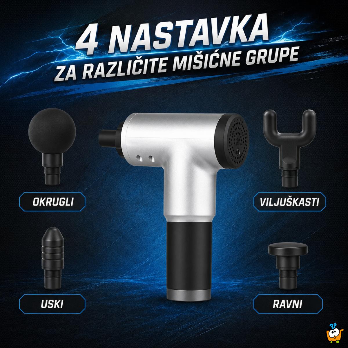 Bežični masažni pištolj sa 4 glave i podesivim intenzitetom