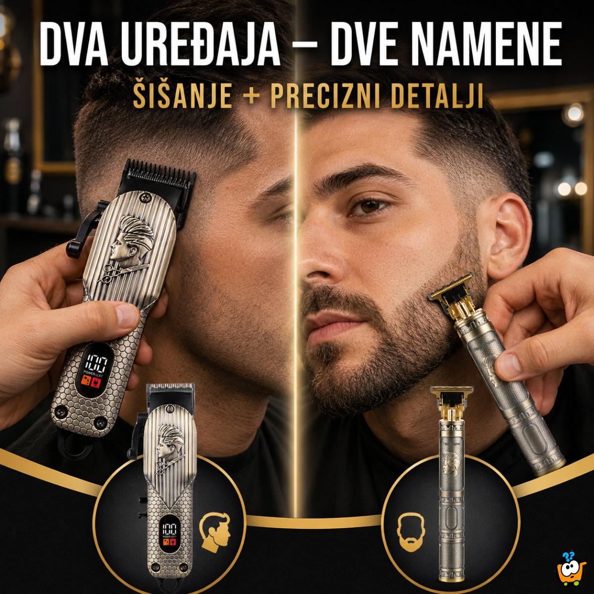 RETRO Bežični set za šišanje i oblikovanje brade 2u1 – mašinica + precizni T-trimer