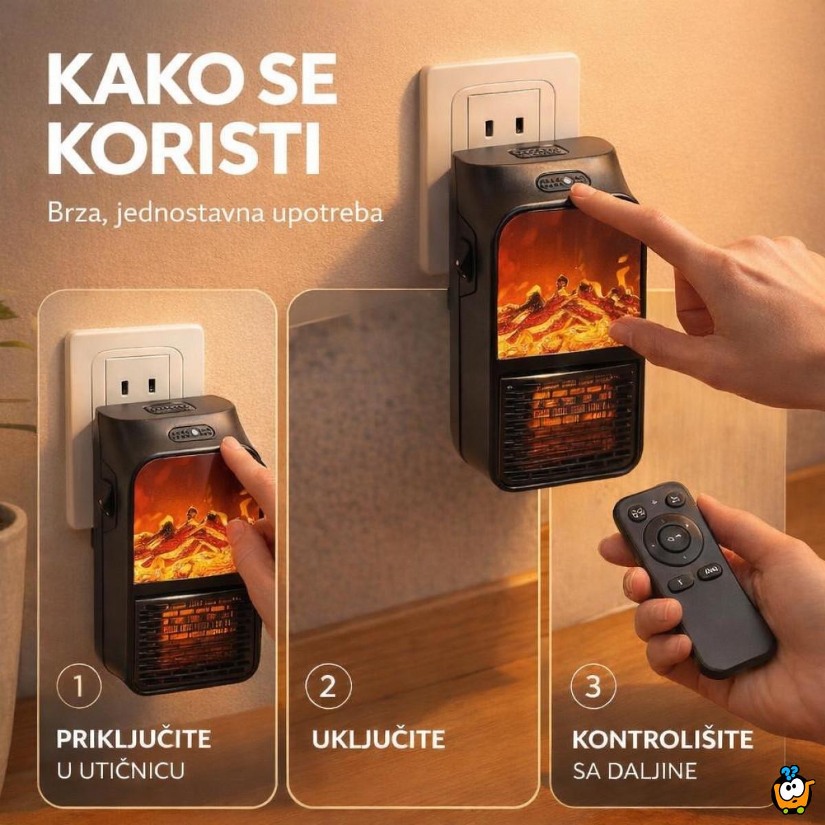 Prenosivi električni grejač Kamin - Flame Heater 900W sa daljinskim upravljačem