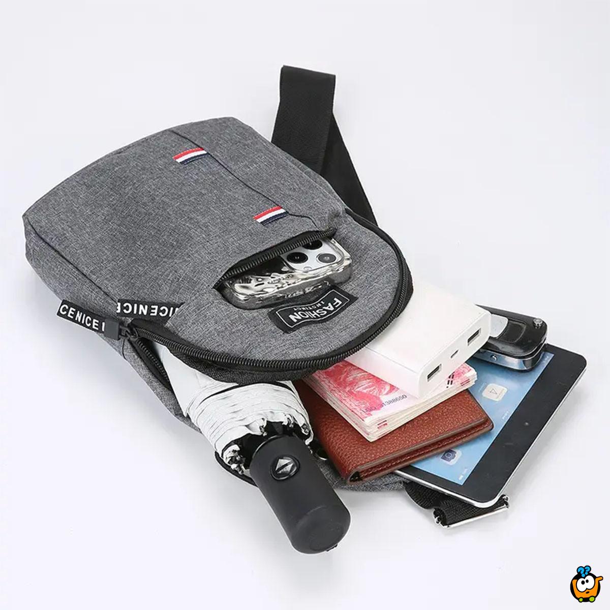 Muška torbica za rame sa otvorom za slušalice