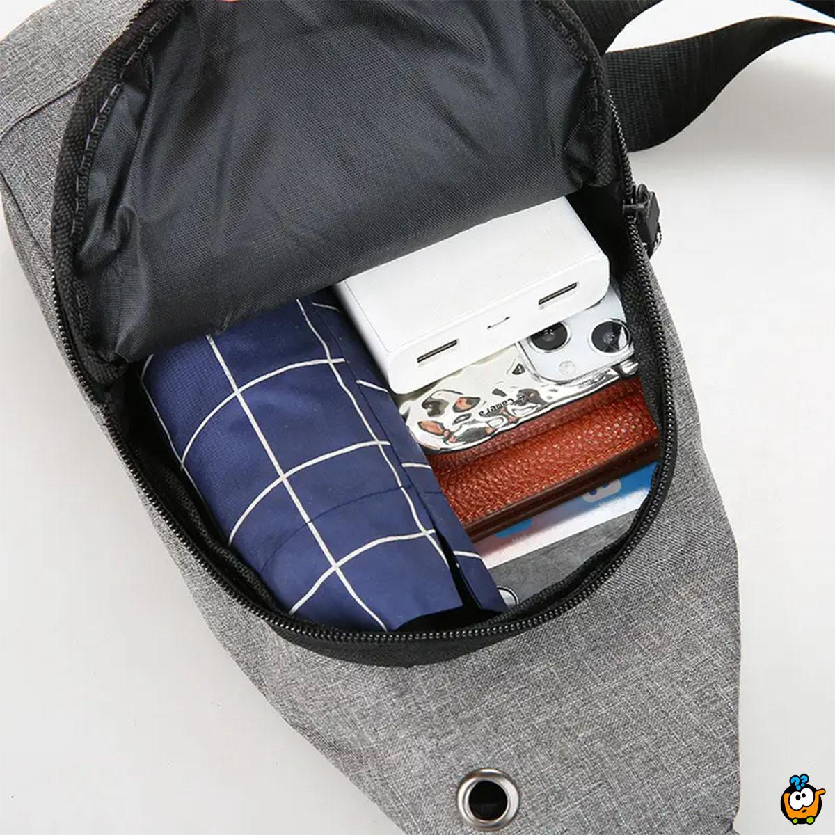 Muška torbica za rame sa otvorom za slušalice