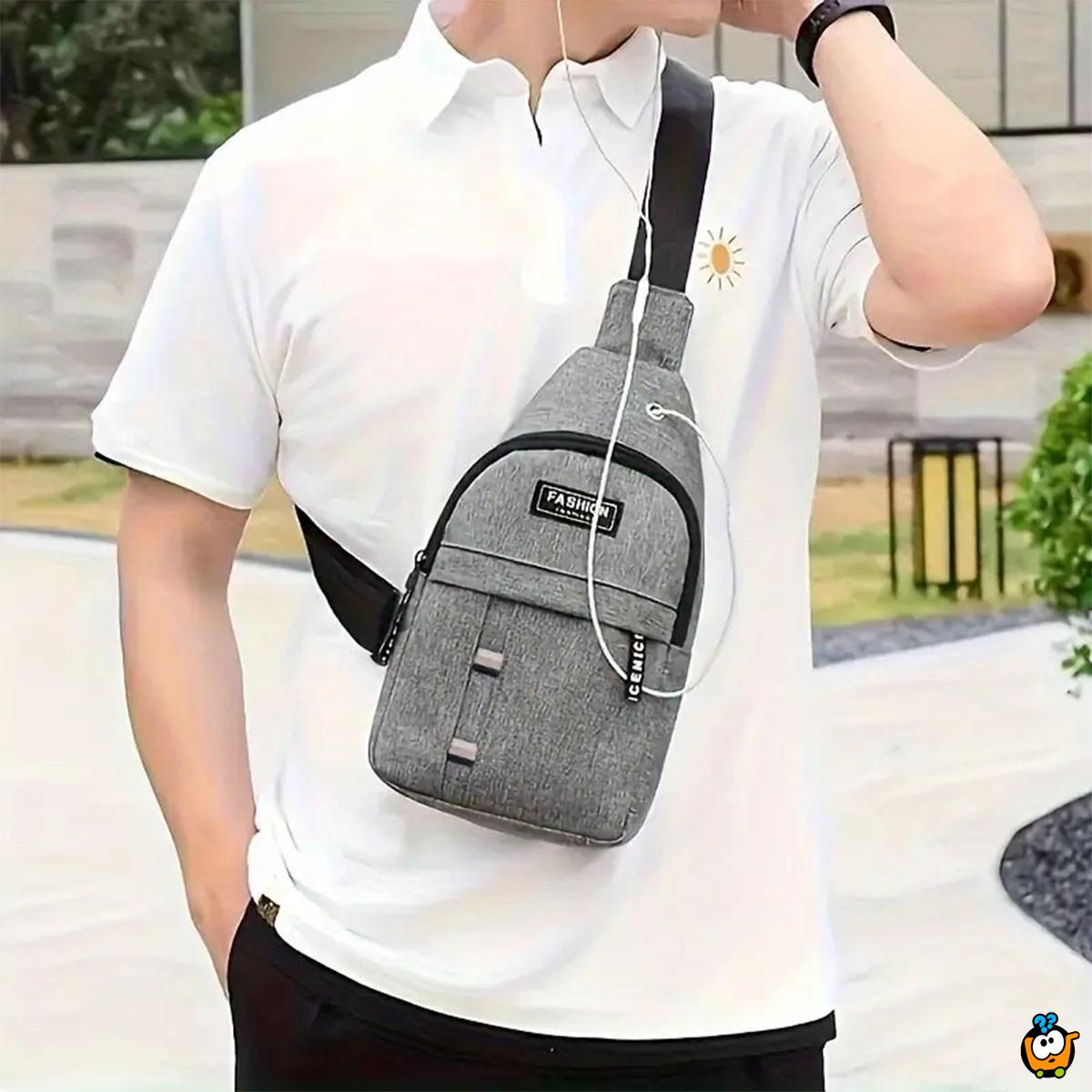 Muška torbica za rame sa otvorom za slušalice