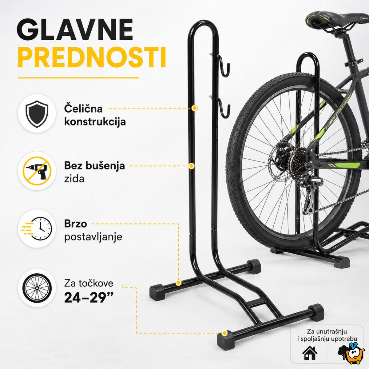 Podni stalak za bicikl 24–29” – čelični parking držač sa kukama