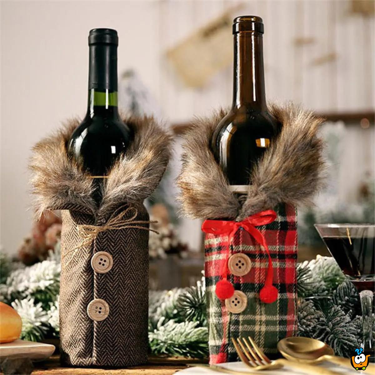 Christmas Wine - Dekorativna navlaka za vinsku flašu sa krznom