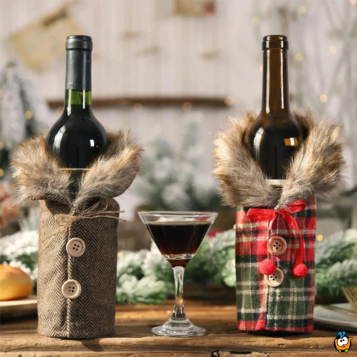 Christmas Wine - Dekorativna navlaka za vinsku flašu sa krznom