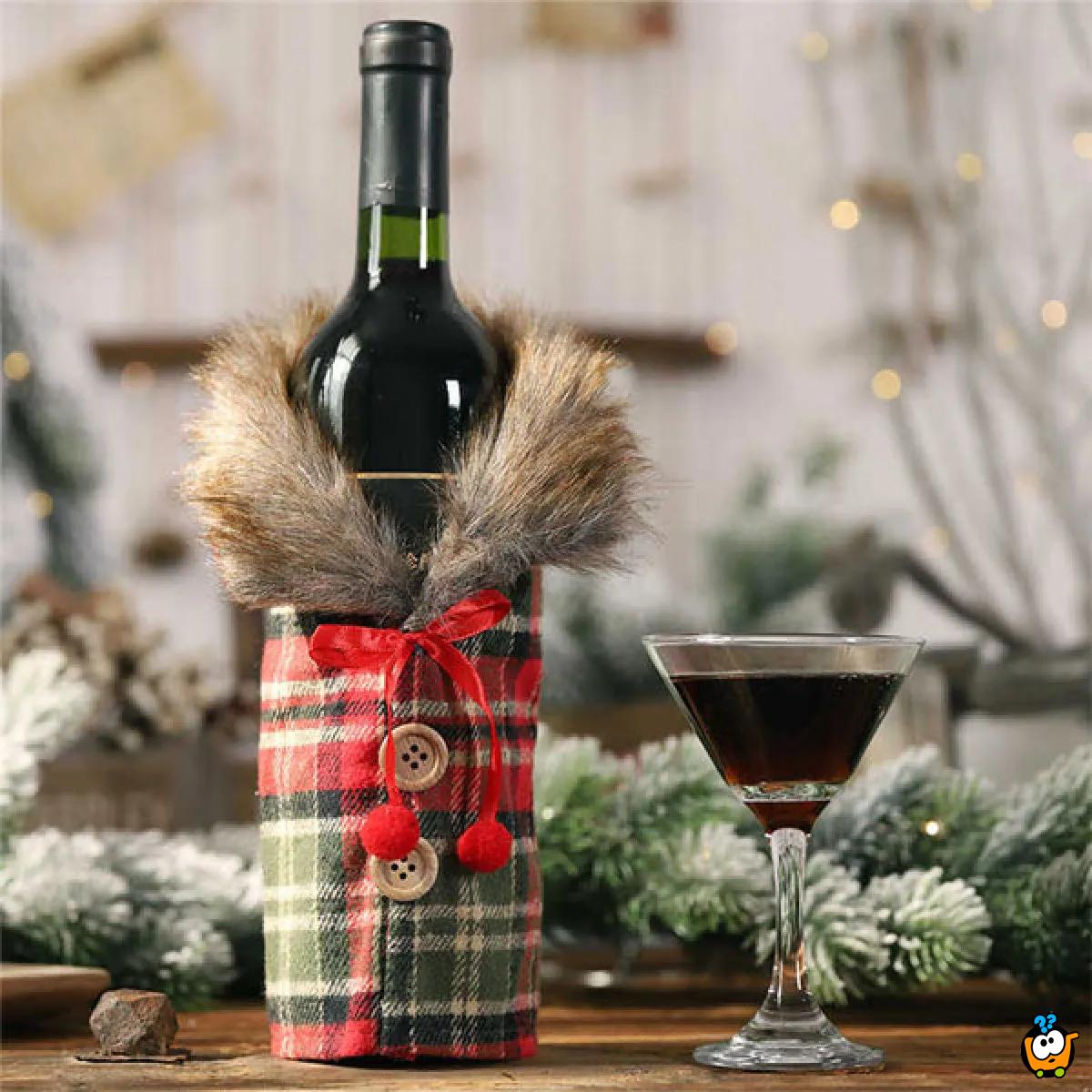 Christmas Wine - Dekorativna navlaka za vinsku flašu sa krznom