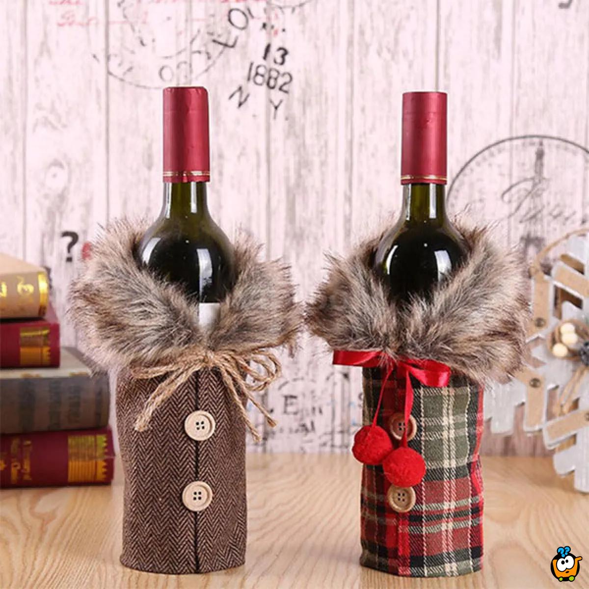Christmas Wine - Dekorativna navlaka za vinsku flašu sa krznom