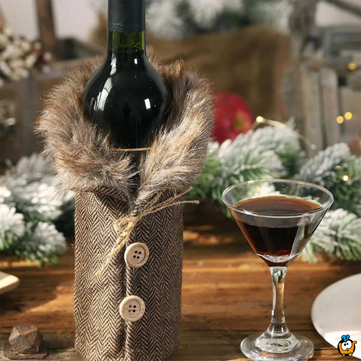 Christmas Wine - Dekorativna navlaka za vinsku flašu sa krznom