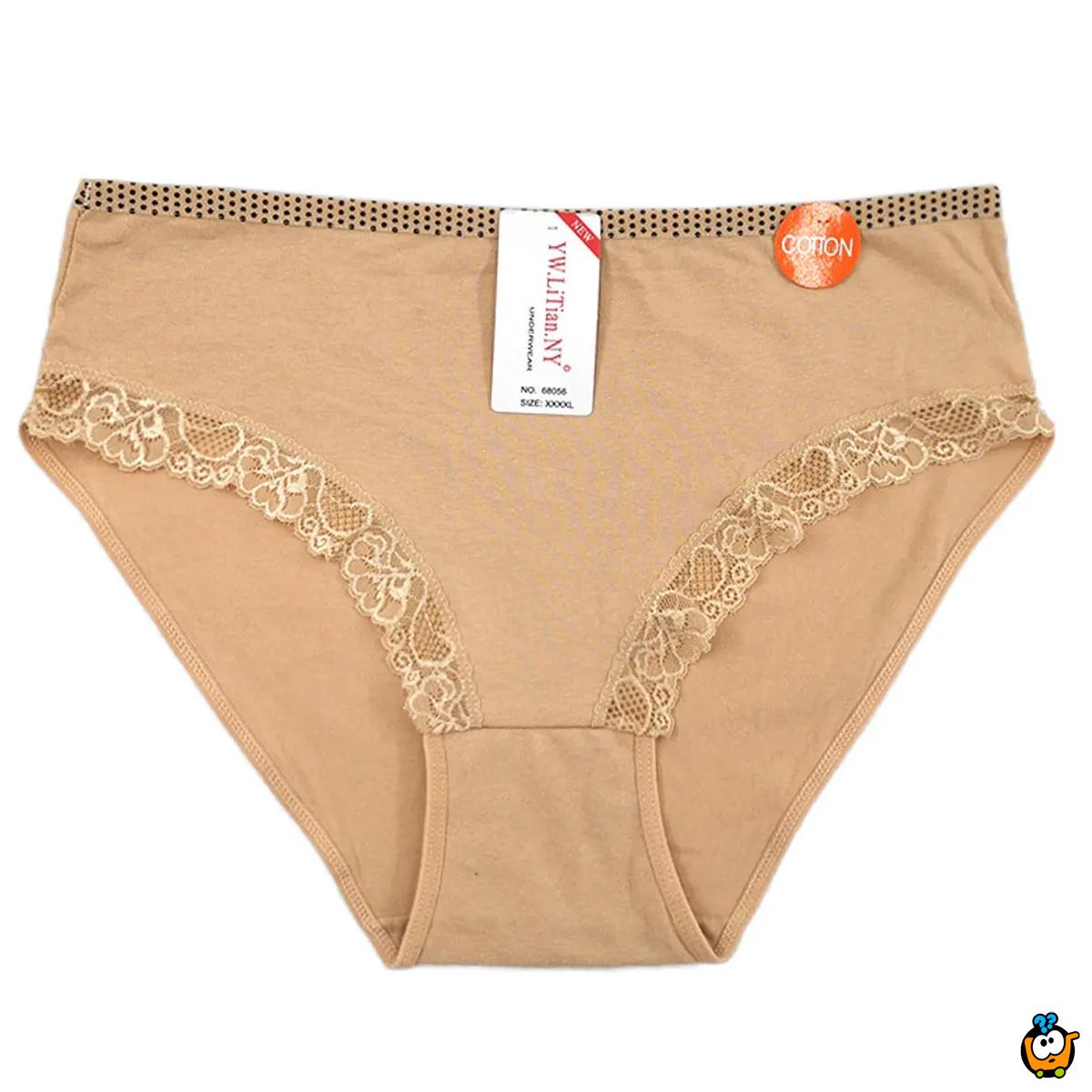 Classic Lace - Plus size ženske gaćice sa čipkom i tačkicama