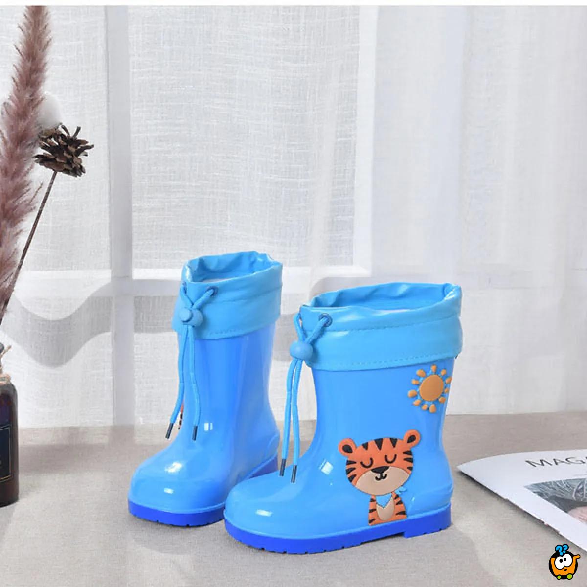 Little tiger - Teget gumene čizme za decu sa toplim uloškom
