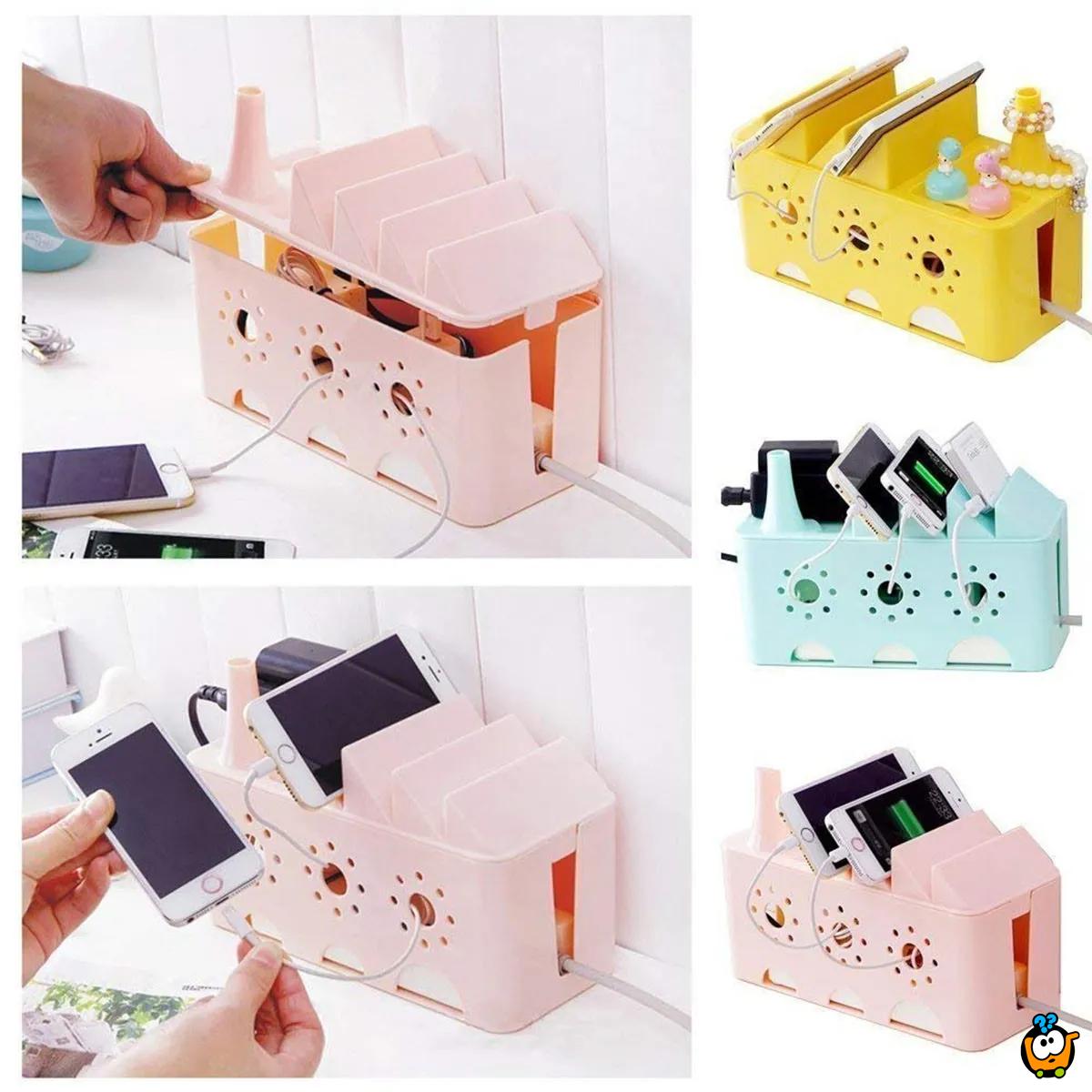 Mini Cable Box - Mini kutija za prikrivanje kablova + držač telefona