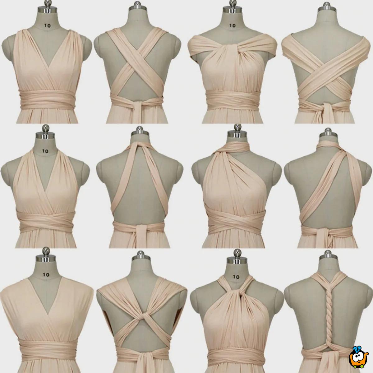 Diana Beige Long Dress – Bež elegantna haljina sa različitim mogućnostima vezivanja