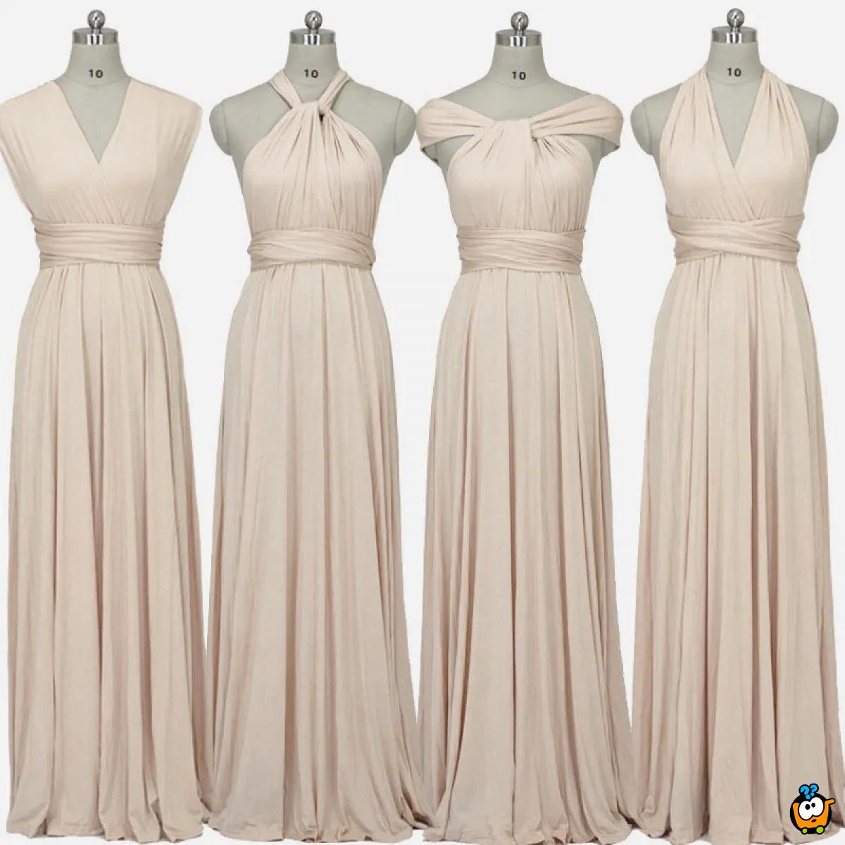 Diana Beige Long Dress – Bež elegantna haljina sa različitim mogućnostima vezivanja