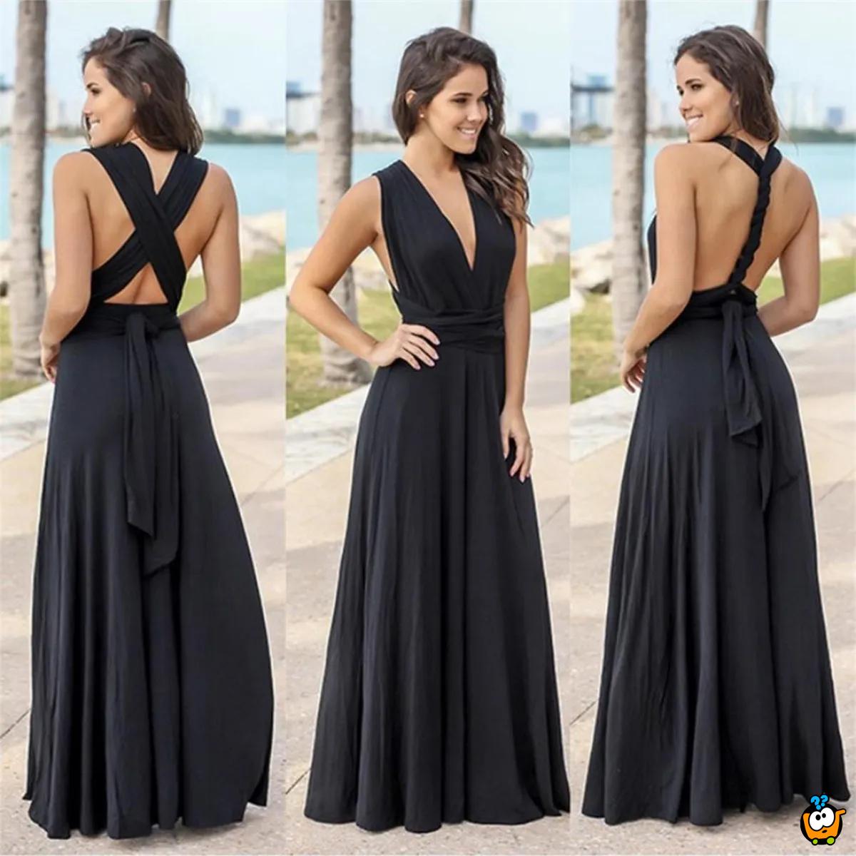 Bianca Black Dress - Crna elegantna haljina sa različitim mogućnostima vezivanja