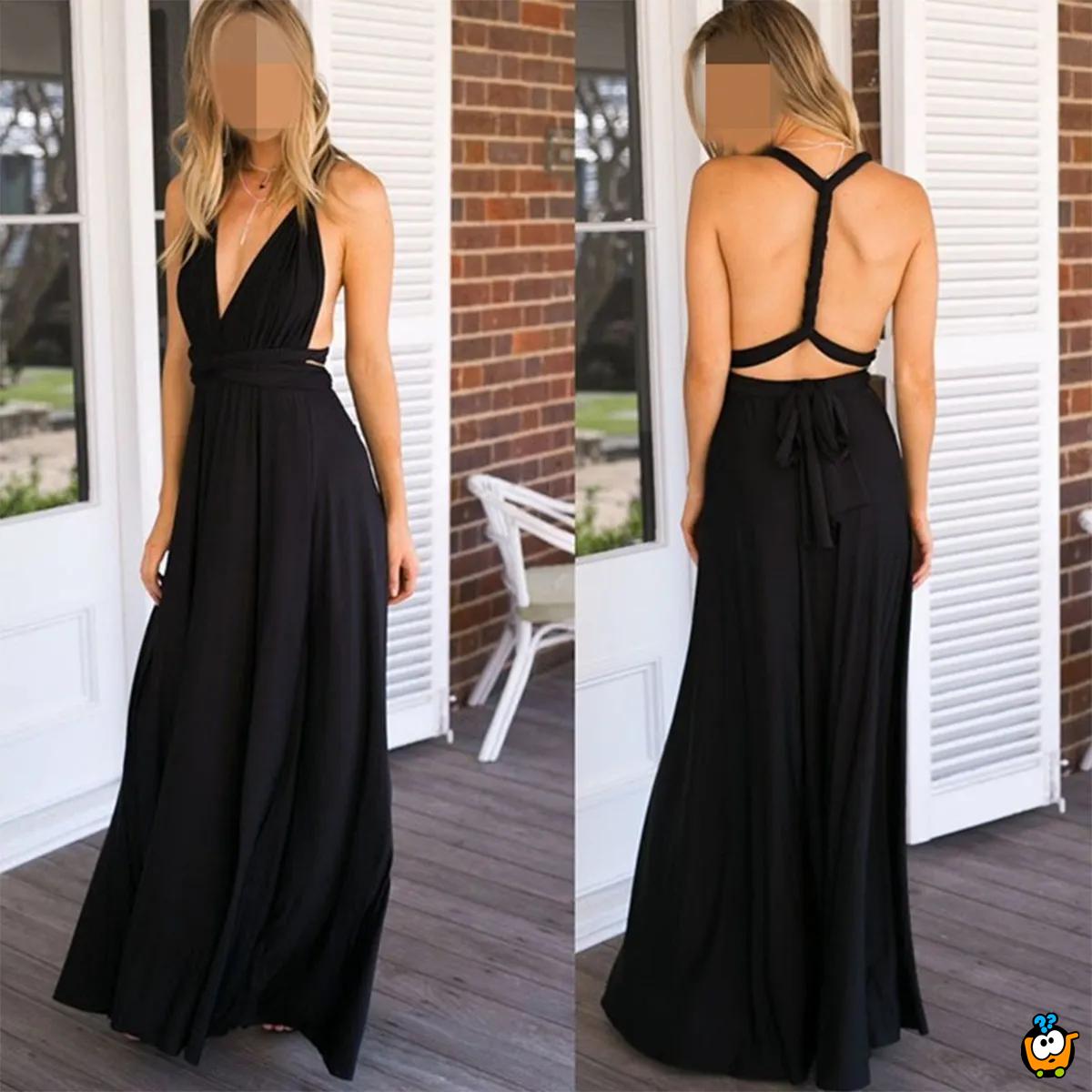 Bianca Black Dress - Crna elegantna haljina sa različitim mogućnostima vezivanja