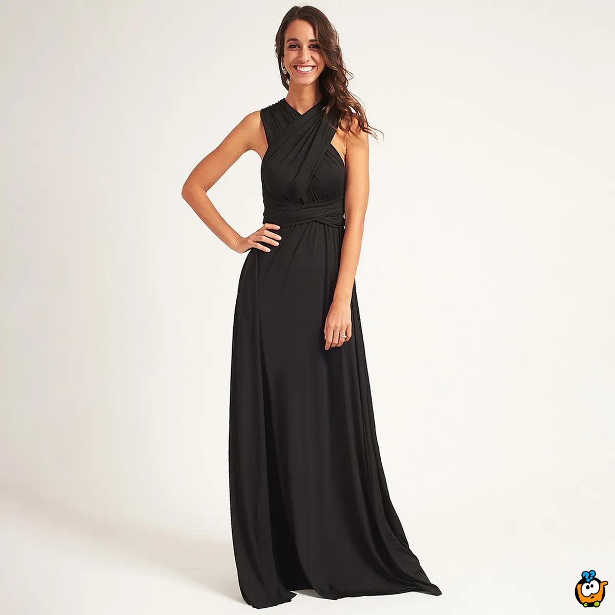 Bianca Black Dress - Crna elegantna haljina sa različitim mogućnostima vezivanja