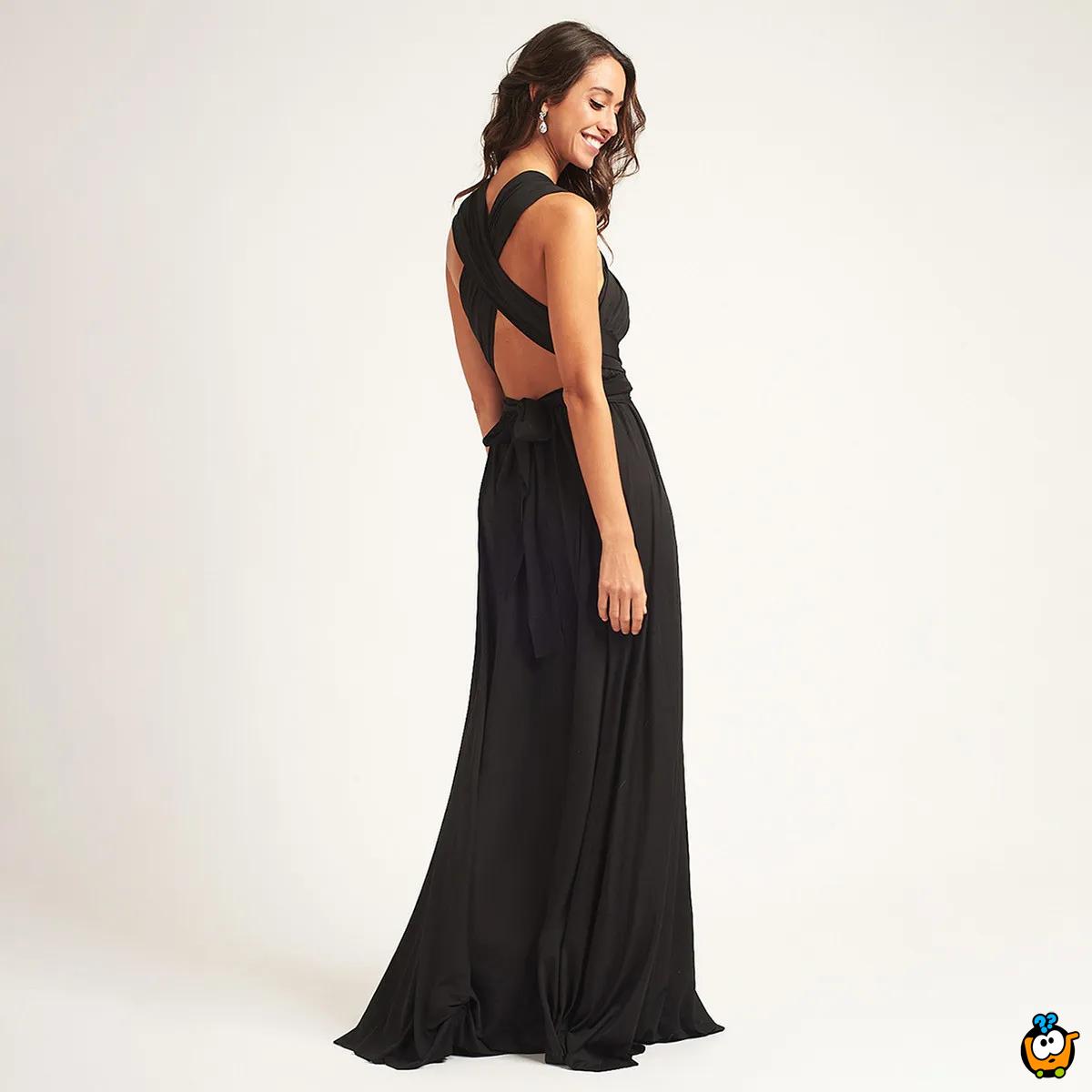 Bianca Black Dress - Crna elegantna haljina sa različitim mogućnostima vezivanja