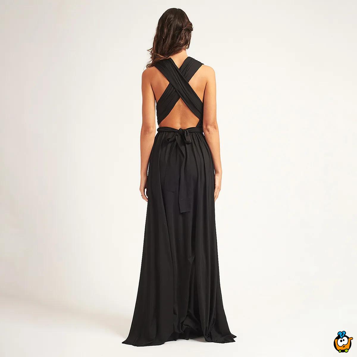 Bianca Black Dress - Crna elegantna haljina sa različitim mogućnostima vezivanja