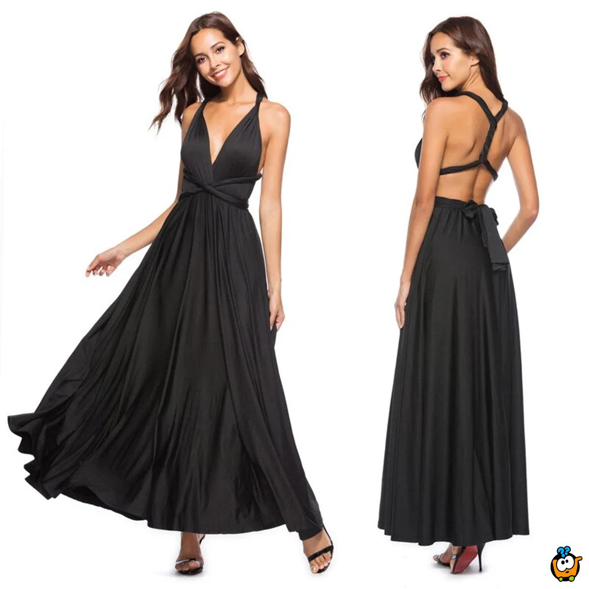 Bianca Black Dress - Crna elegantna haljina sa različitim mogućnostima vezivanja
